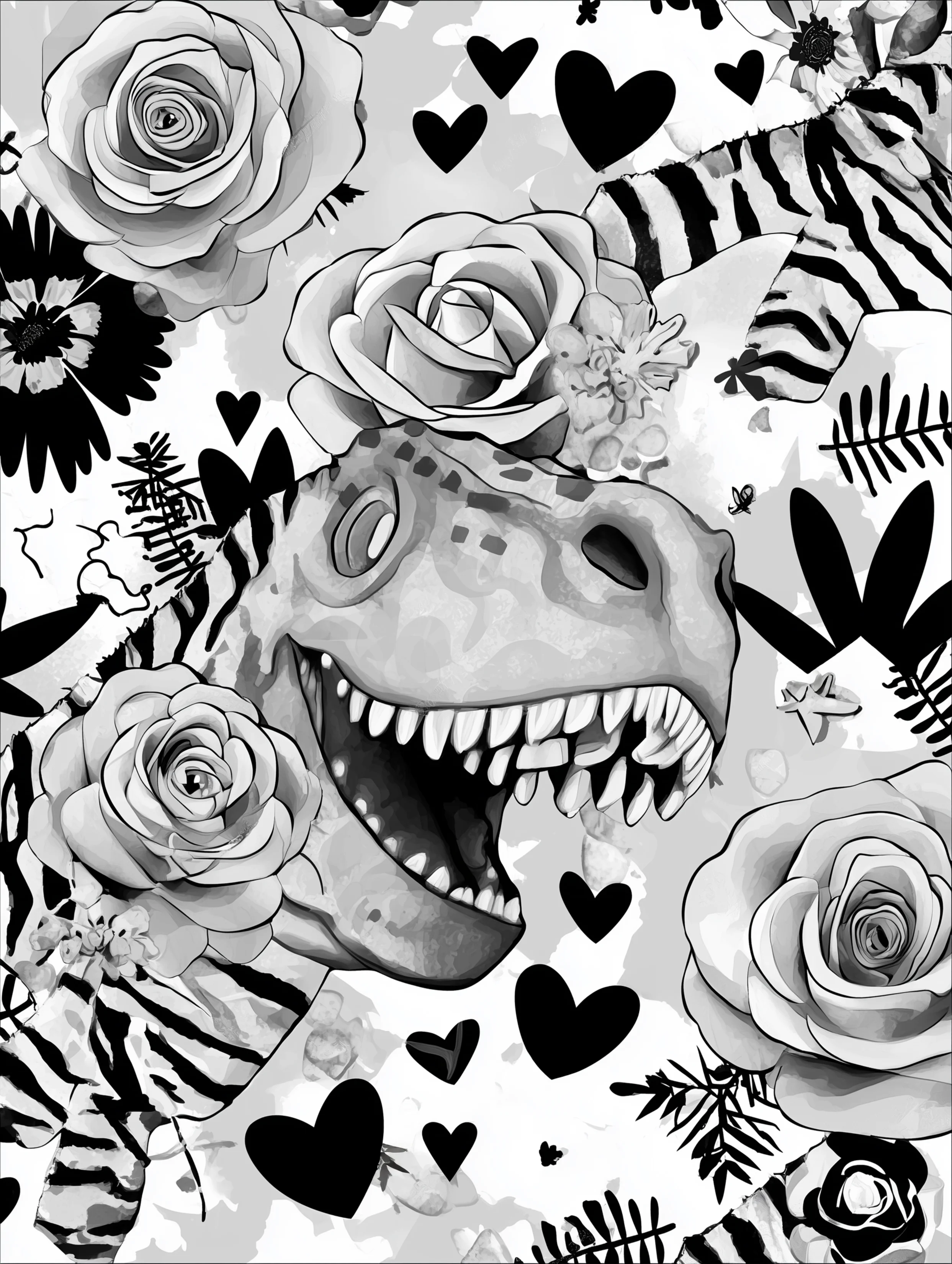 Free printable dinosaur coloring page for adults featuring a goofy face t rex